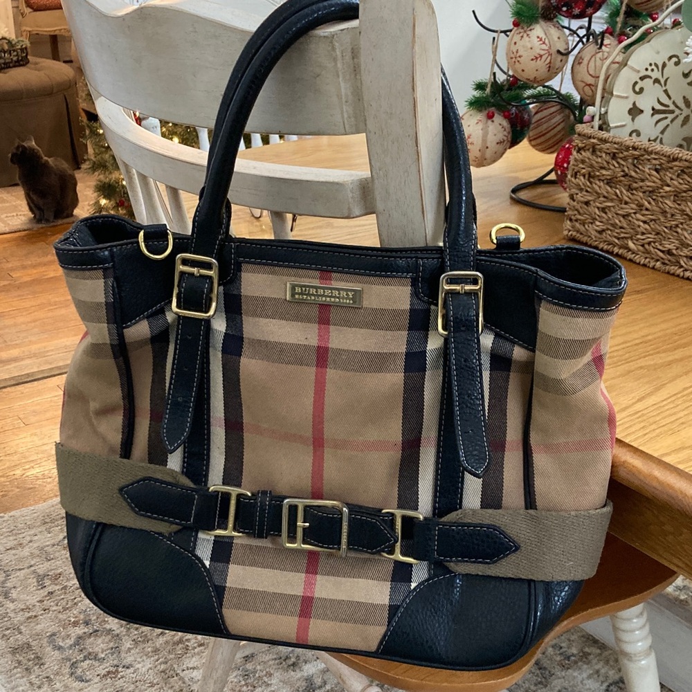 Burberry Checkered Tote in Tan and Black